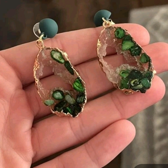 💖 2/$30 Womens Gold hoop green clear drop statement Cocktail party Earrings - Picture 13 of 13